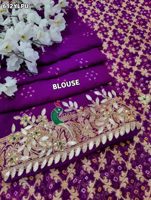 KcPc New Designer Pure Khaddi Georgette Neemjari Bandhej Ghatchola Gotapatti Lehenga  BT