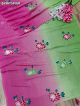 Saree with floral patterns on a pink and green Crush Tissue Printed Style With Casual wear