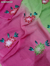 Saree with floral patterns on a pink and green Crush Tissue Printed Style With Casual wear