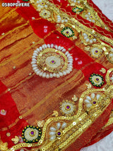 KcPc Art Silk Bandhani Style Pila Chunri with Stone Tari Handwork Traditional Wear