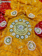 KcPc Art Silk Bandhani Style Pila Chunri with Stone Tari Handwork Traditional Wear