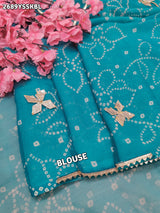  Blue saree with gold embroideryChiffon Bandhani Style With Gotapatti Work Saree