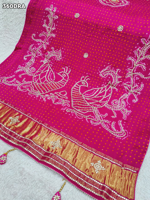KcPc New Pure Gaji Silk Bandhani Ghatchola Gotapatti Work Bridal Style Dupatta