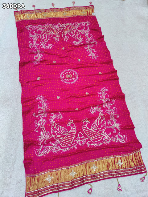 KcPc New Pure Gaji Silk Bandhani Ghatchola Gotapatti Work Bridal Style Dupatta