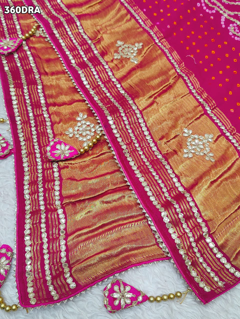 KcPc New Pure Gaji Silk Bandhani Ghatchola Gotapatti Work Bridal Style Dupatta