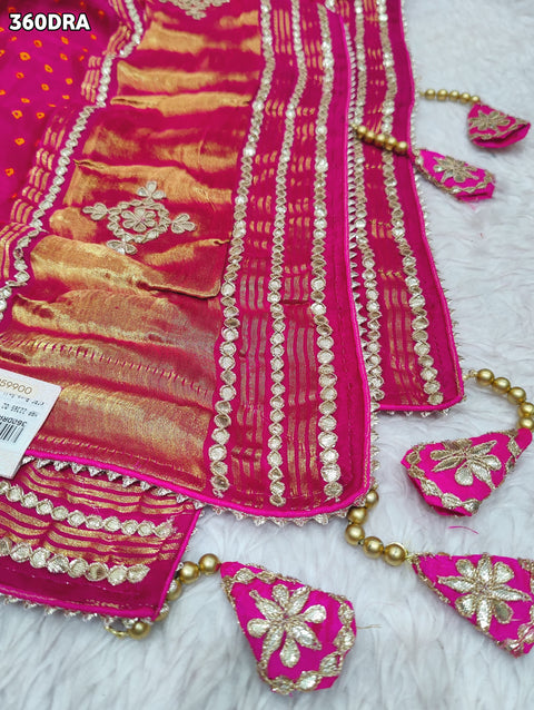 KcPc New Pure Gaji Silk Bandhani Ghatchola Gotapatti Work Bridal Style Dupatta