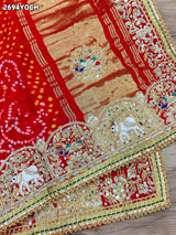 By New Gaji Silk Bandhani Style With Zardoji Work Odhna