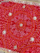 By New Gaji Silk Bandhani Style With Zardoji Work Odhna