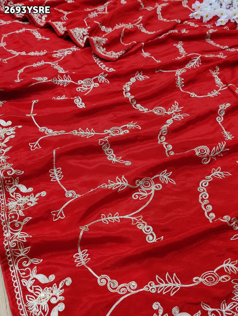 KcPc New Beautiful Ojariya Chinon Traditional with Aari work Saree PDM