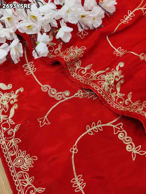 KcPc New Beautiful Ojariya Chinon Traditional with Aari work Saree PDM