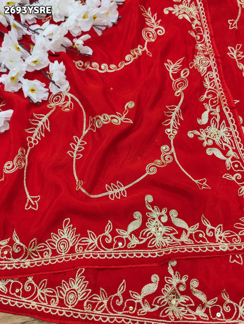 KcPc New Beautiful Ojariya Chinon Traditional with Aari work Saree PDM
