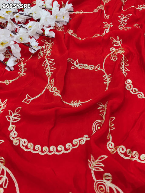 KcPc New Beautiful Ojariya Chinon Traditional with Aari work Saree PDM