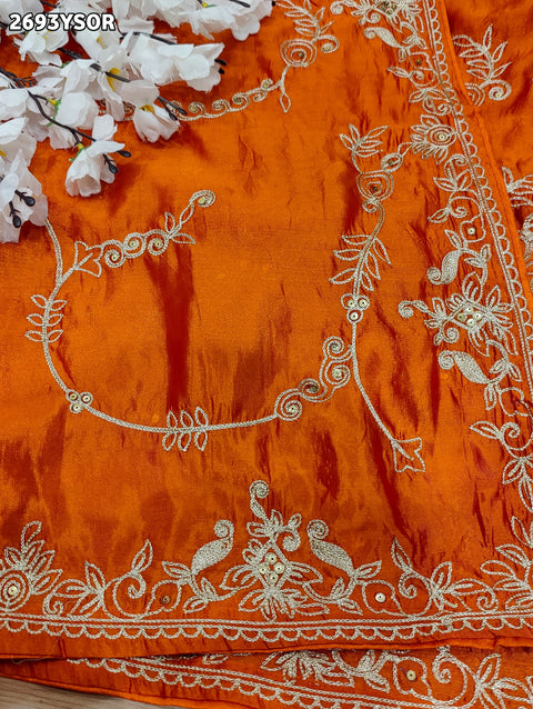 KcPc New Ojariya Chinon Traditional with Aari work Saree PDM