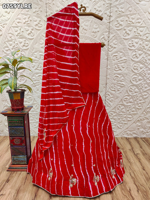 KcPc Leheriya design chinon silk with katdana Gotapatti Handwork Lehenga RAJ