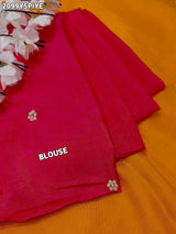 A orange and pink colour saree with floral zardozi work and Banarasi style 