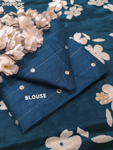 Printed Crepe Silk Saree with Embroidered Mirror Work in blue colour