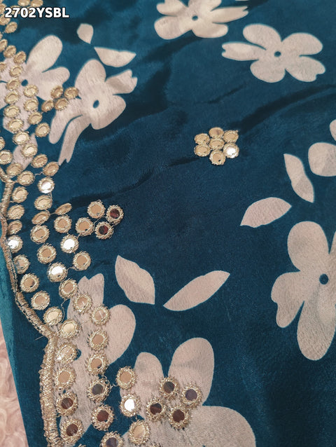 KcPc New Printed Crepe Silk Saree with Embroidered Mirror Work Saree GAN