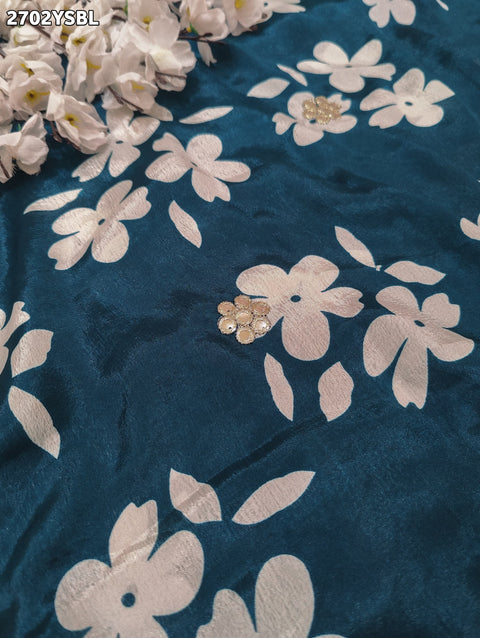 KcPc New Printed Crepe Silk Saree with Embroidered Mirror Work Saree GAN