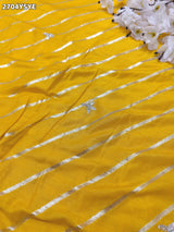  By Yellow saree with silver embroiderySilk Leheriya Style for festive 