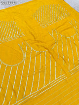 By Yellow saree with silver embroiderySilk Leheriya Style for festive 