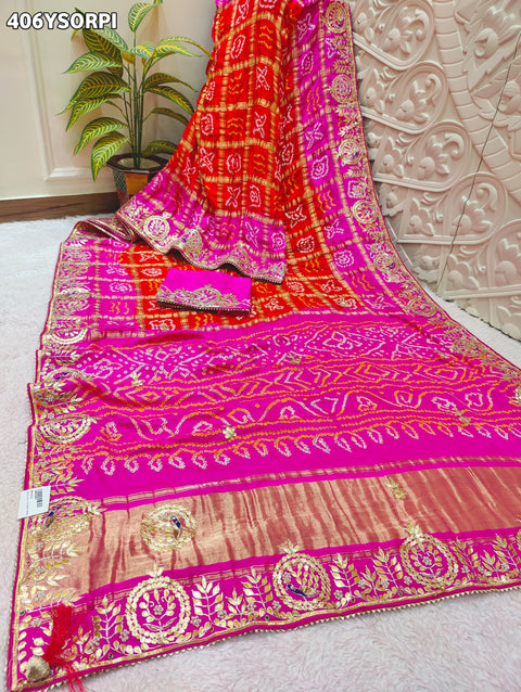 By New Bandhani Saree with Gotapatti Work