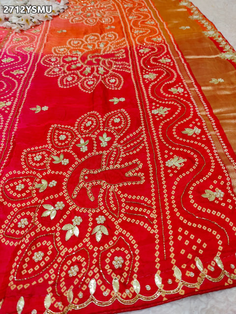 KcPc New H O Silk Bandhani Style With Cutdana Work Saree RG