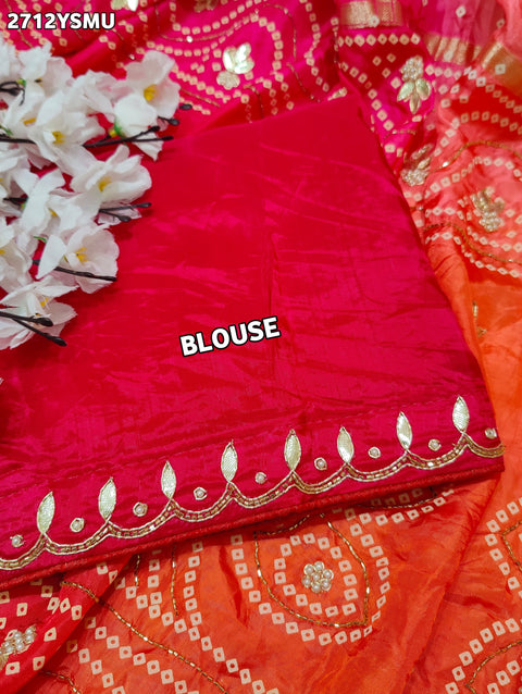 KcPc New H O Silk Bandhani Style With Cutdana Work Saree RG