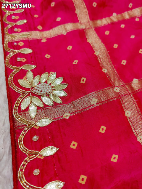 KcPc New H O Silk Bandhani Style With Cutdana Work Saree RG