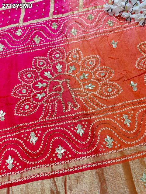 KcPc New H O Silk Bandhani Style With Cutdana Work Saree RG