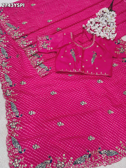 KcPc New Georgette Leheriya Style With Embroidery Tari Work Saree PDM