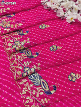 By Leheriya Style With Embroidery Tari Work Saree