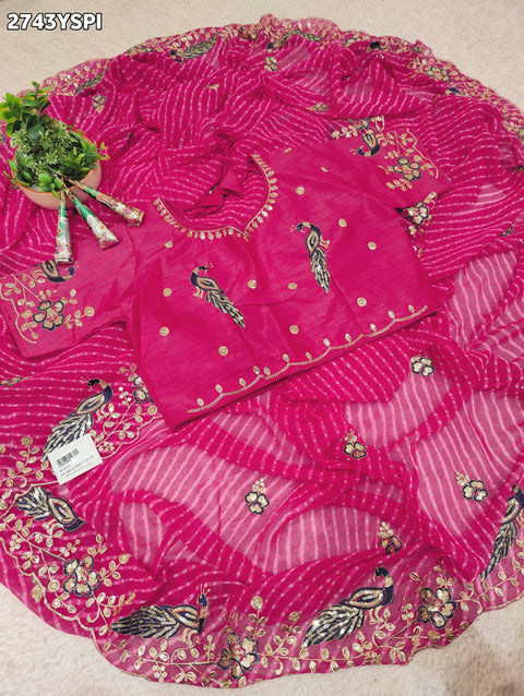 KcPc New Georgette Leheriya Style With Embroidery Tari Work Saree PDM