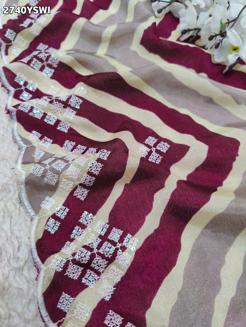 KcPc New Crepe Silk Zig zag Style With Kashida Tari Work Saree ASH