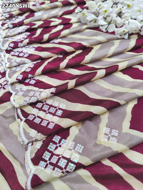 KcPc New Crepe Silk Zig zag Style With Kashida Tari Work Saree ASH