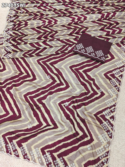 KcPc New Crepe Silk Zig zag Style With Kashida Tari Work Saree ASH