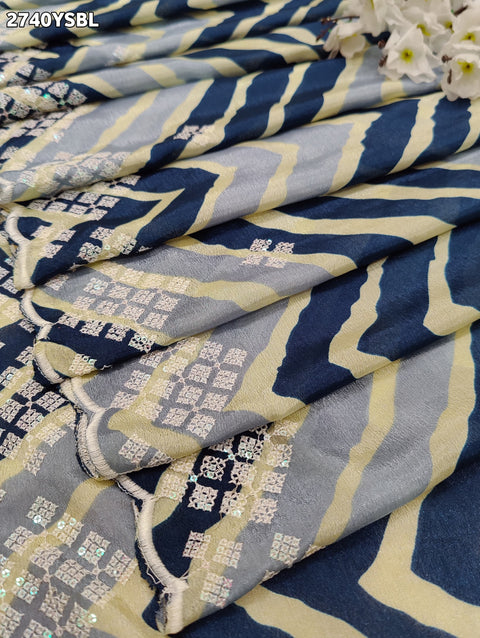 KcPc New Latest Crepe Silk Zig zag Style With Kashida Tari Work Saree ASH