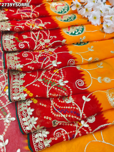 KcPc New Chiffon Bandhani Style With Gotapatti Work Saree PDM