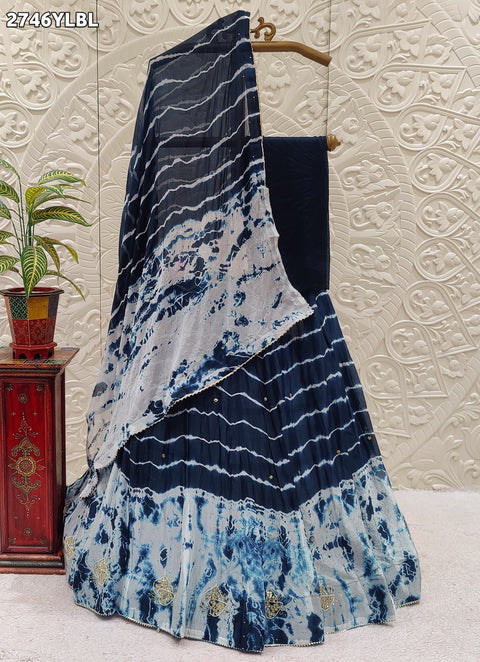 KcPc New Beautiful Chiffon Silk Lehariya Shibori Style With Cutdana Lehanga GSM
