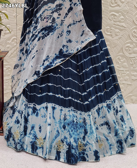 KcPc New Beautiful Chiffon Silk Lehariya Shibori Style With Cutdana Lehanga GSM