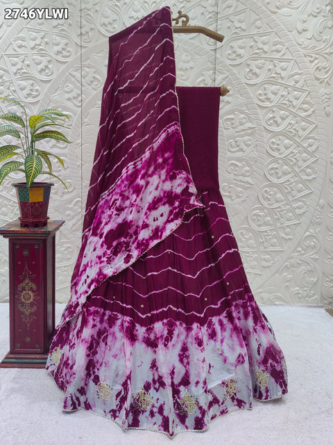 KcPc Latest New Chiffon Silk Lehariya Shibori Style With Cutdana Lehanga GSM