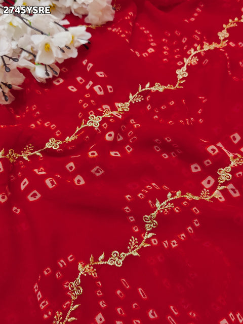 KcPc New Elegant Georgette Bandhani Saree with Kashida Embroidery Saree LGC
