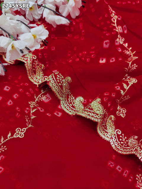 KcPc New Elegant Georgette Bandhani Saree with Kashida Embroidery Saree LGC