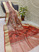 Saree with floral patternsCotton Silk Printed With Zari border Saree