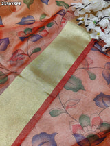 Saree with floral patternsCotton Silk Printed With Zari border Saree