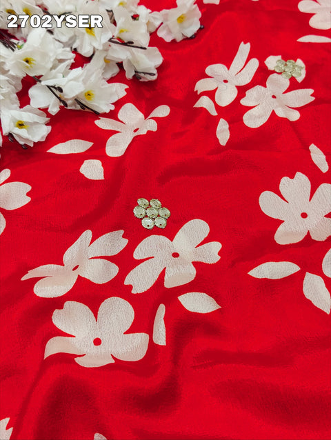 KcPc New Latest Printed Crepe Silk Saree with Embroidery Mirror WorkSaree GAN