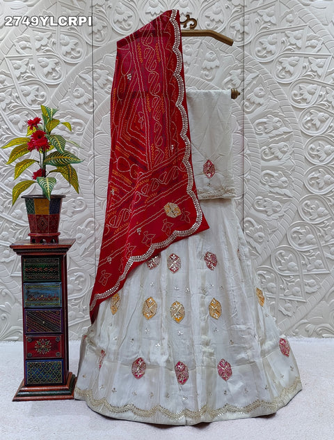 KcPc New Latest Upada silk Bandhani Style With Cutdana White Beads work Lehanga ANJ