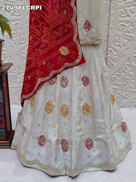 KcPc New Latest Upada silk Bandhani Style With Cutdana White Beads work Lehanga ANJ