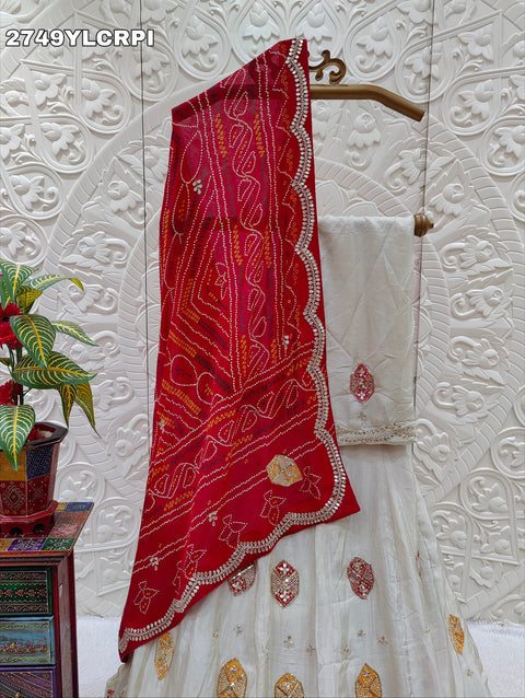 KcPc New Latest Upada silk Bandhani Style With Cutdana White Beads work Lehanga ANJ
