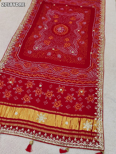 KcPc New Traditional Gaji Silk Bandhani Dupatta with Gota Patti Embellishment AMT