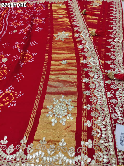 KcPc New Traditional Gaji Silk Bandhani Dupatta with Gota Patti Embellishment AMT